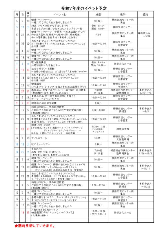 令和7年度イベント予定のサムネイル